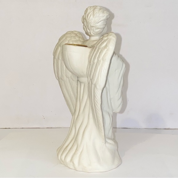 Vintage Bisque Porcelain Angel with Lyre Harp Taper Candle Holder - Picture 6 of 13